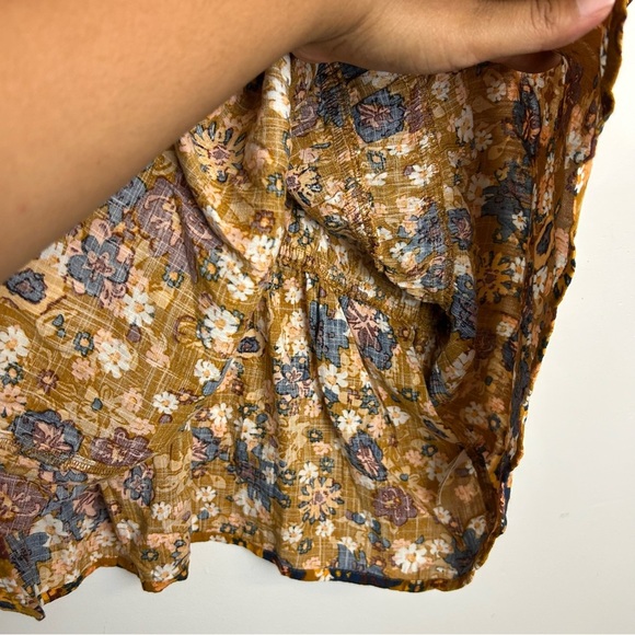 Sonoma Floral Blouse Top Brown Gold Puff Sleeve Size 0X Summer Natural Lightweig - Picture 5 of 10